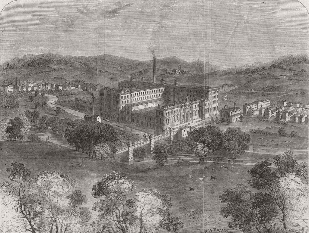 YORKS. Saltaire Mills, nr Shipley, Yorkshire 1859 old antique print picture